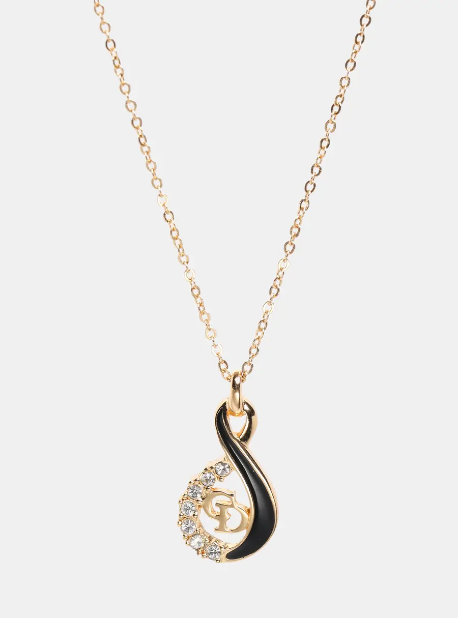 Dior Gold Tone Vintage CD Logo Rhinestone Pendant Necklace