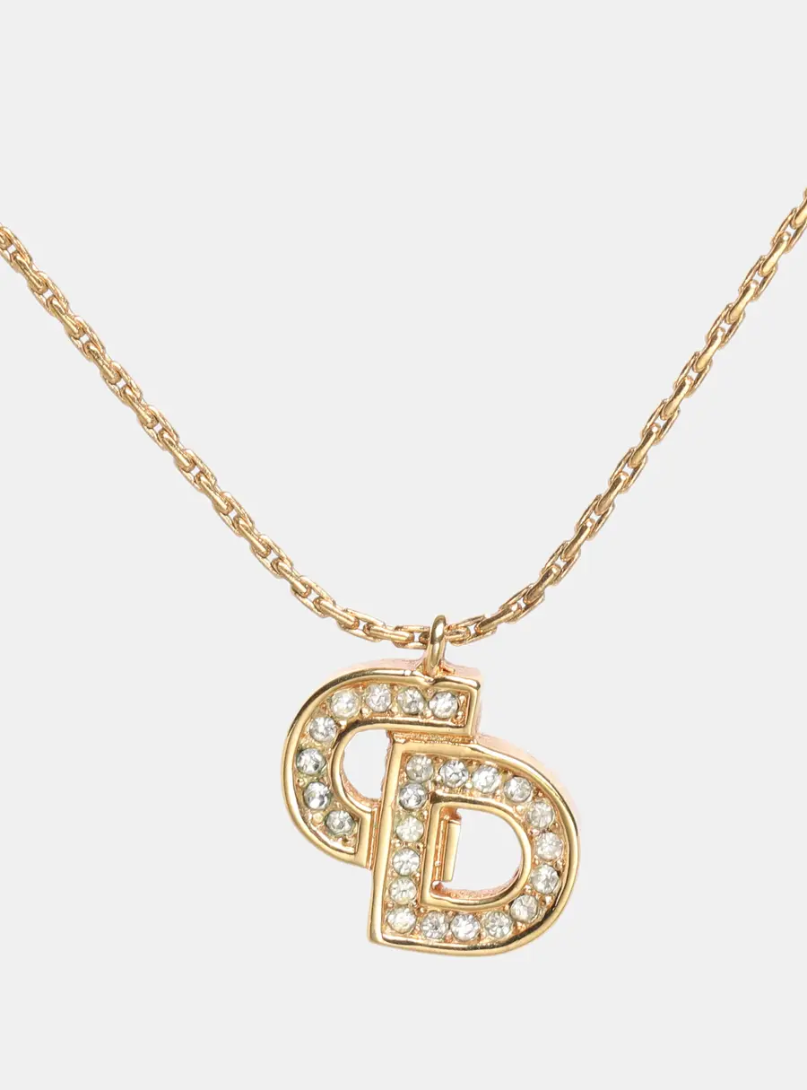 Dior Gold Tone Rhinestone CD Pendant Necklace