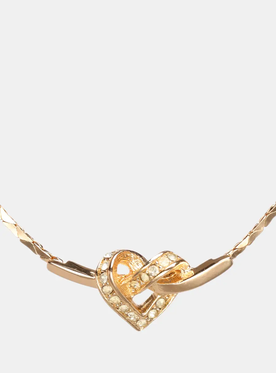 Dior Gold Tone Rhinestone Heart Pendant Necklace