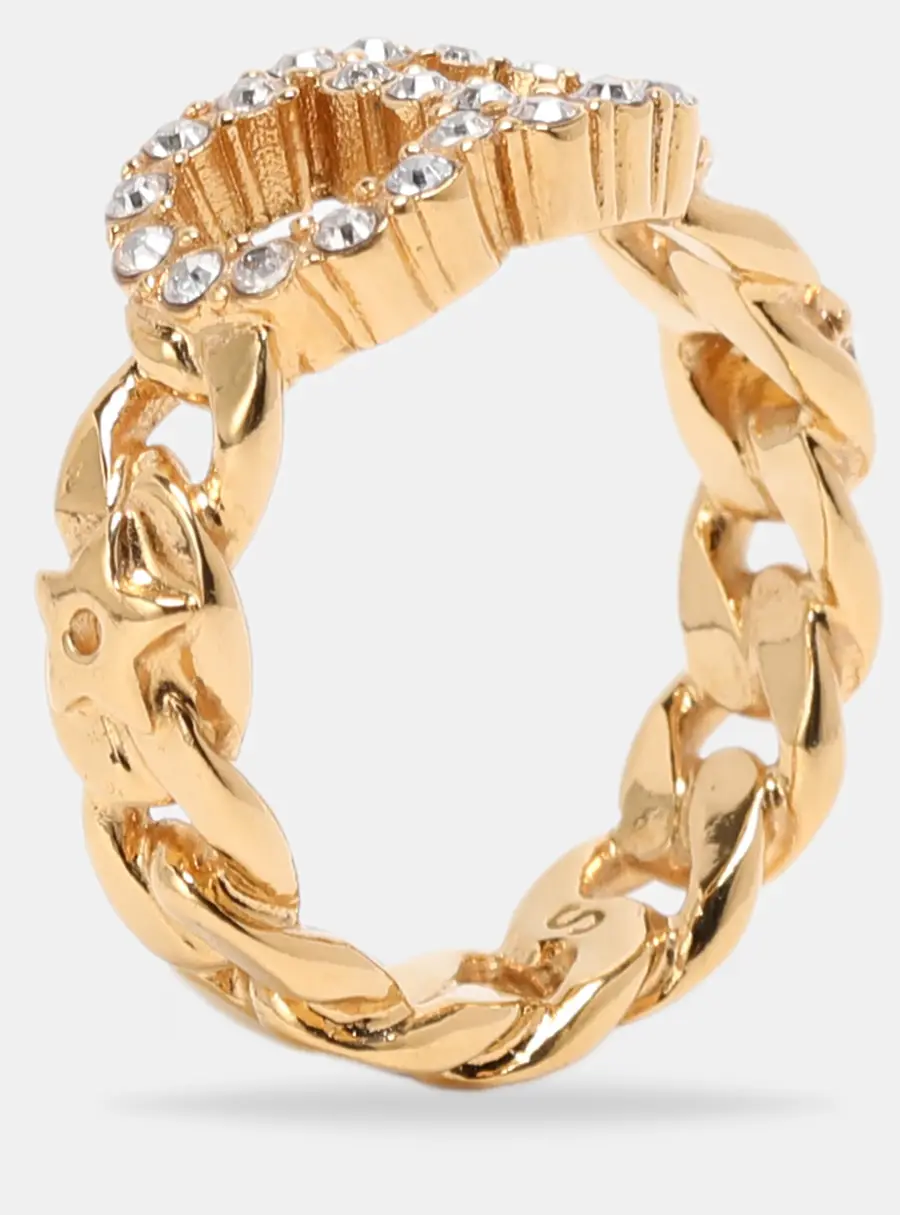Dior Gold Tone Rhinestone Claire De Lune Chain Ring