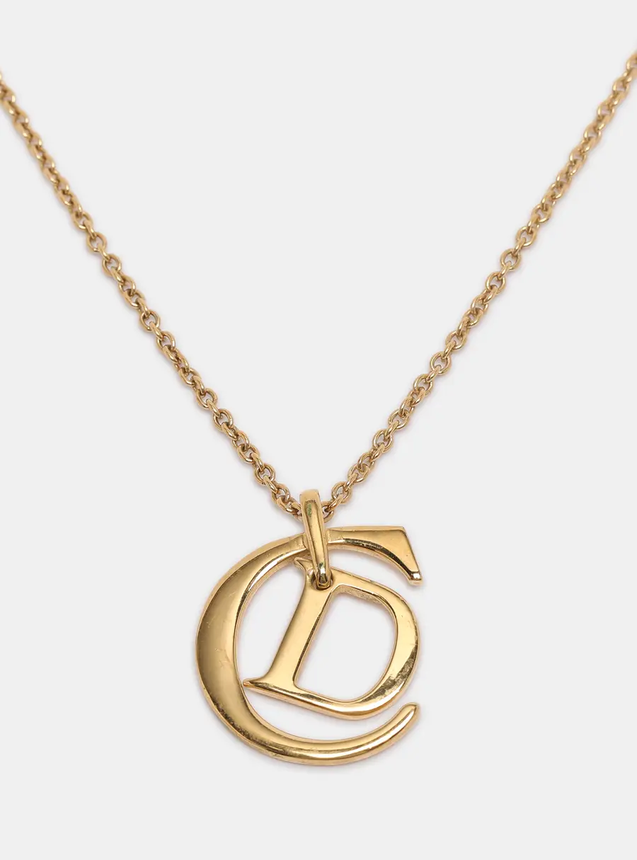 Dior Gold Tone CD Logo Pendant Necklace