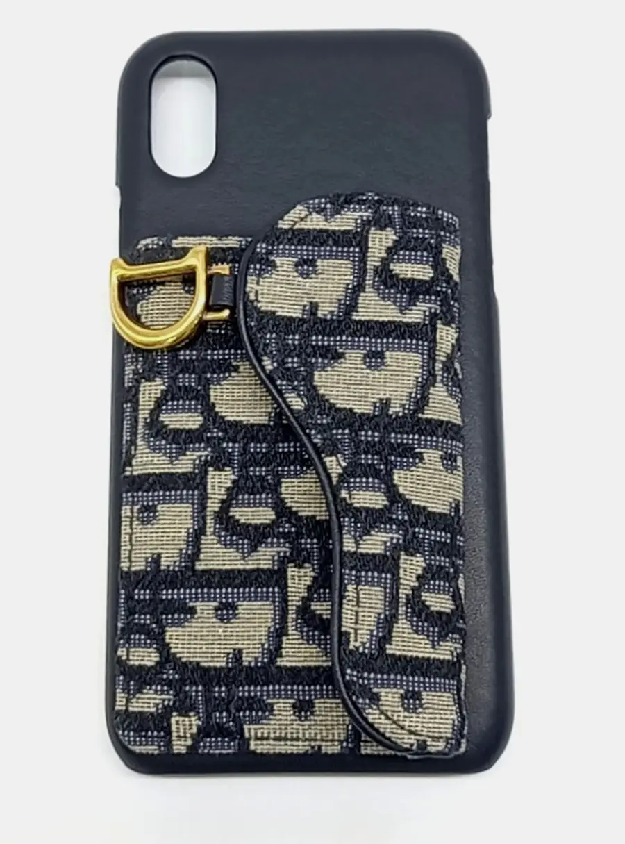 Christian Dior Saddle Blue Oblique Canvas Leather iPhone X XS Case
