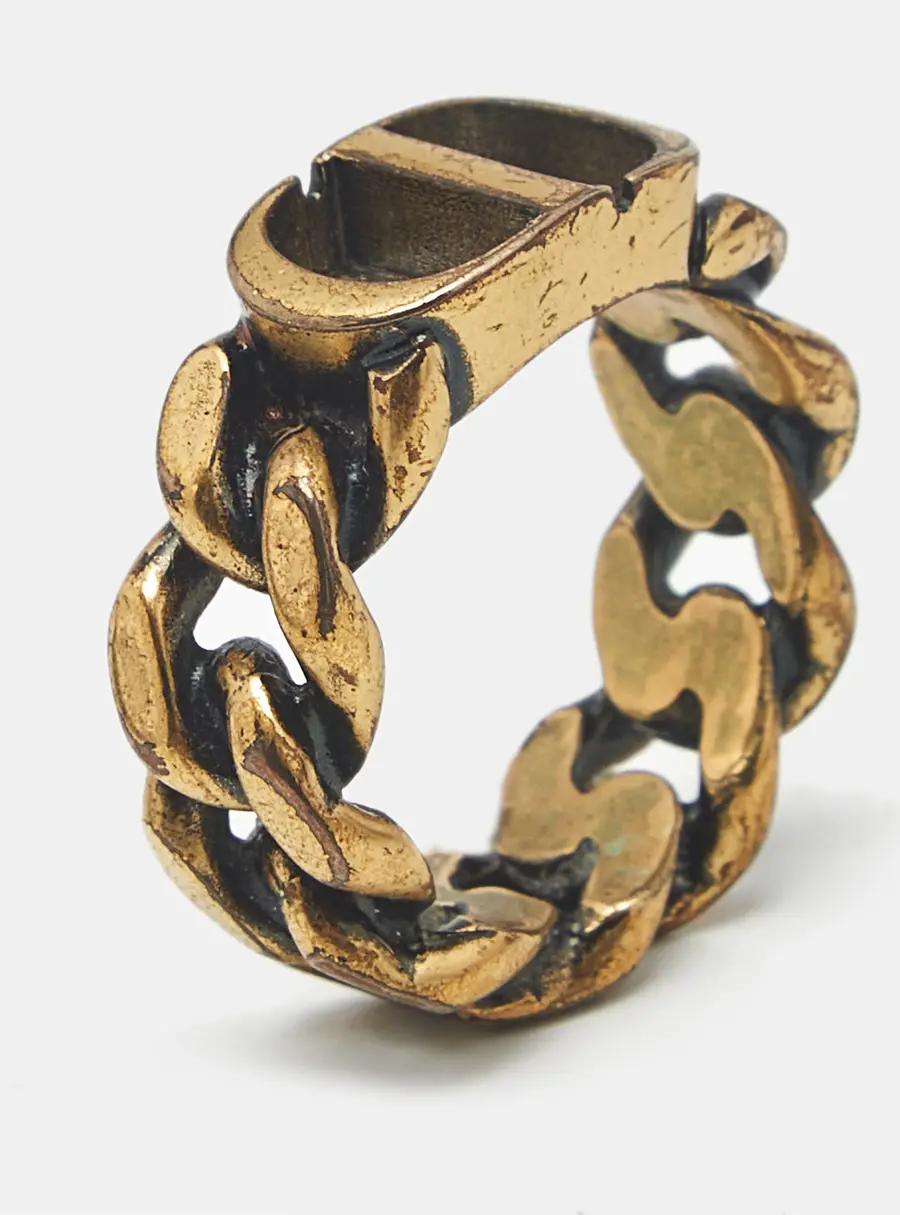 Christian Dior CD Logo Gold Tone Metal Chain Link Ring Size 54