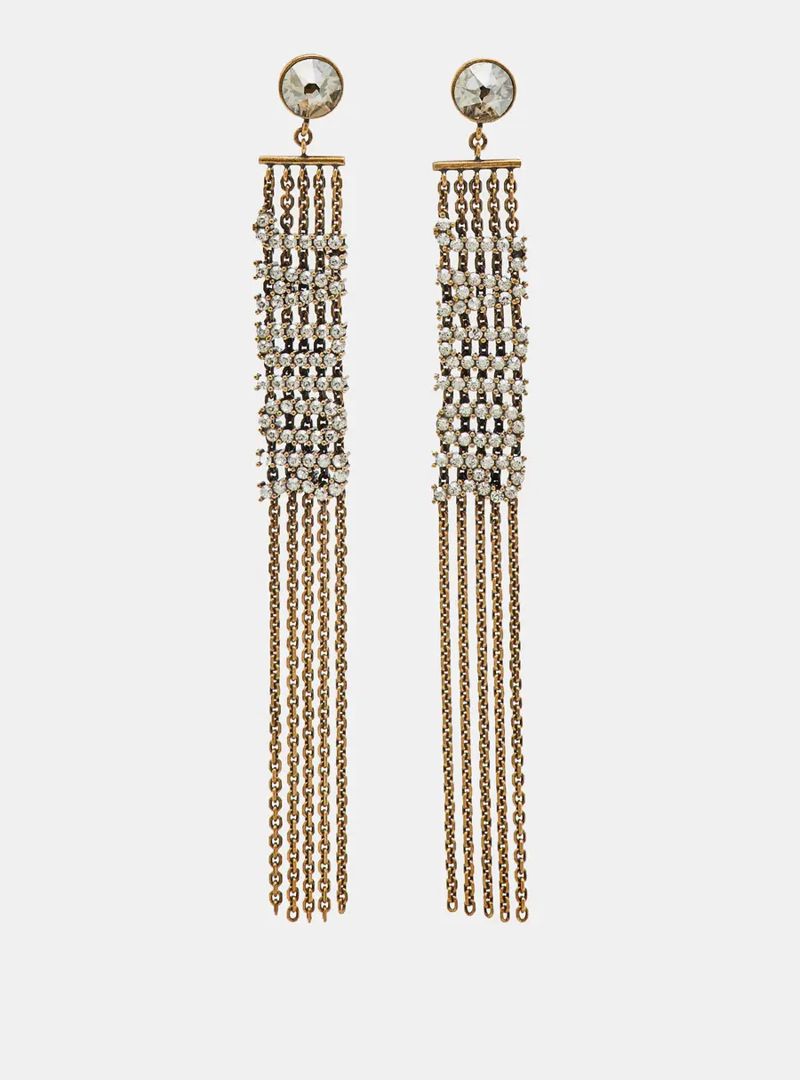 Dior J'Adior Crystal Chain Tassel Dangle Earrings