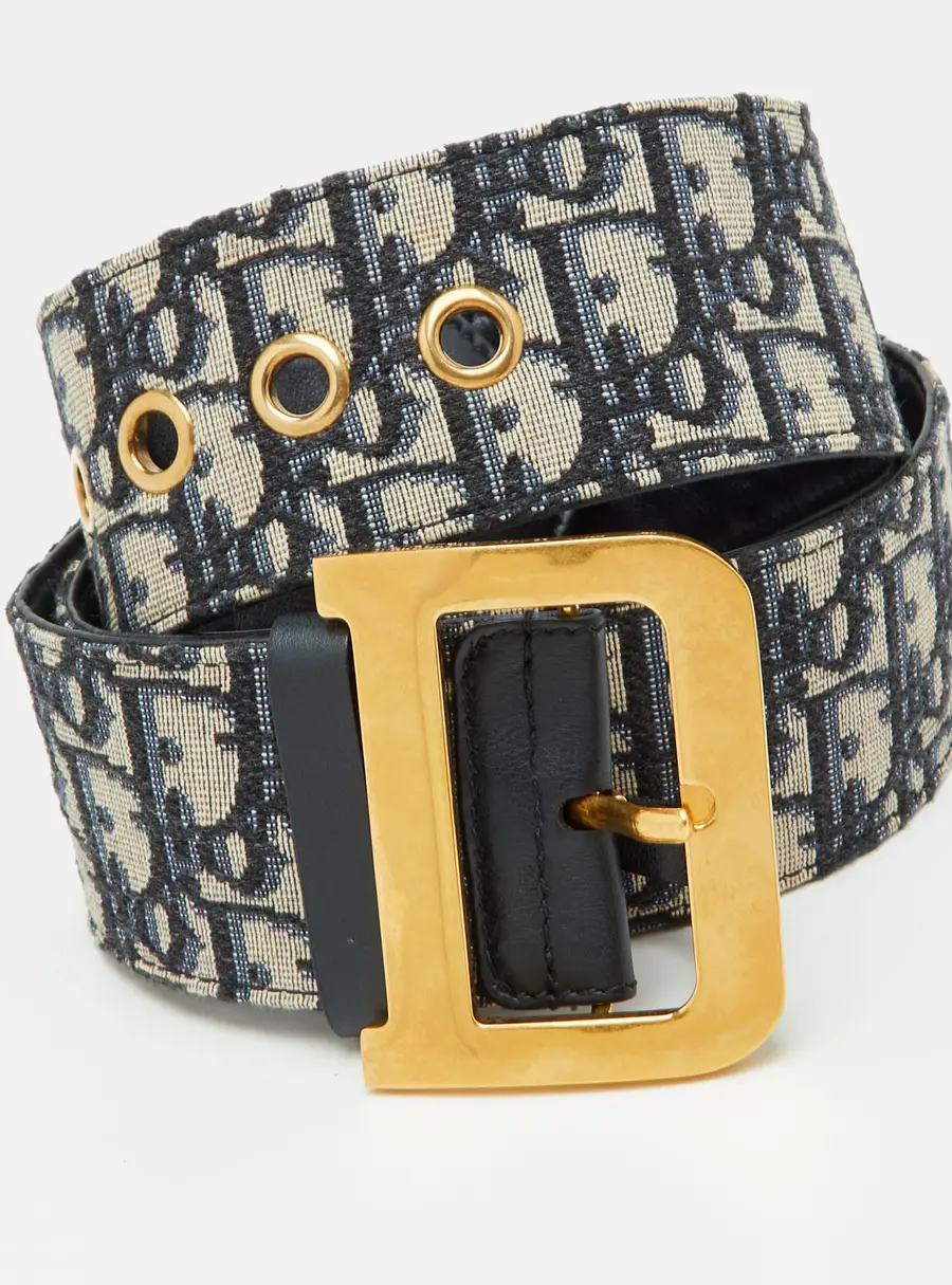 Dior Diorquake 80CM Navy Blue Oblique Canvas Buckle Belt