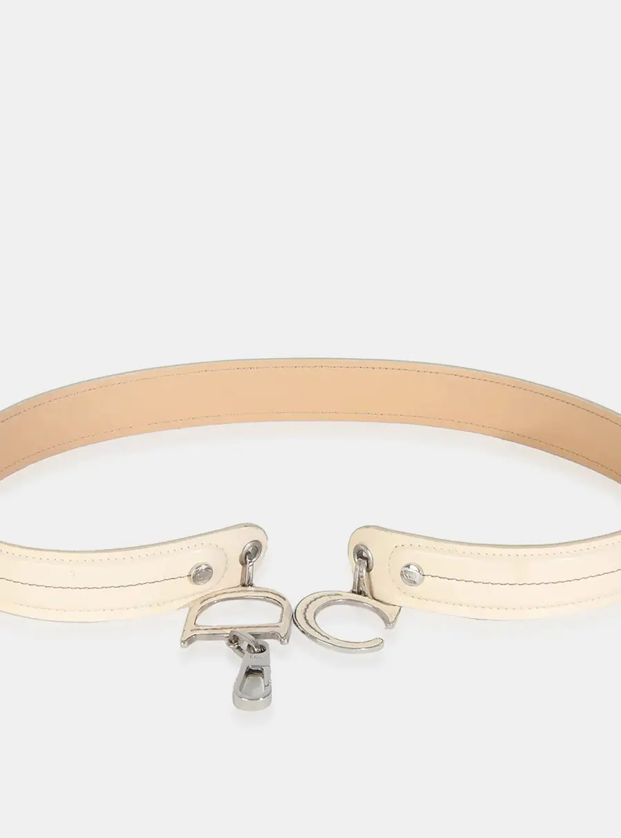 Christian Dior Vintage Beige Leather CD Charm Waist Belt