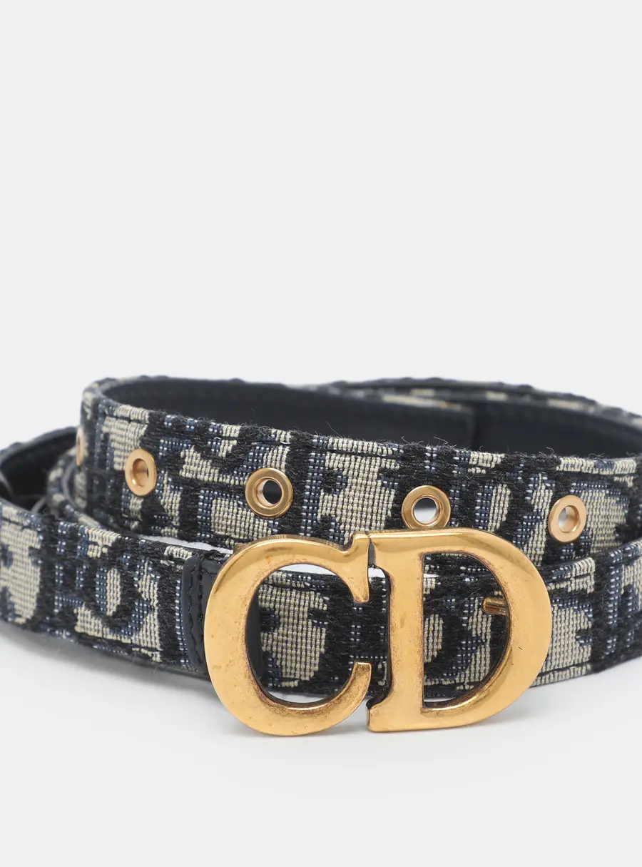 Dior CD logo 75 cm Blue Oblique Canvas Buckle Belt