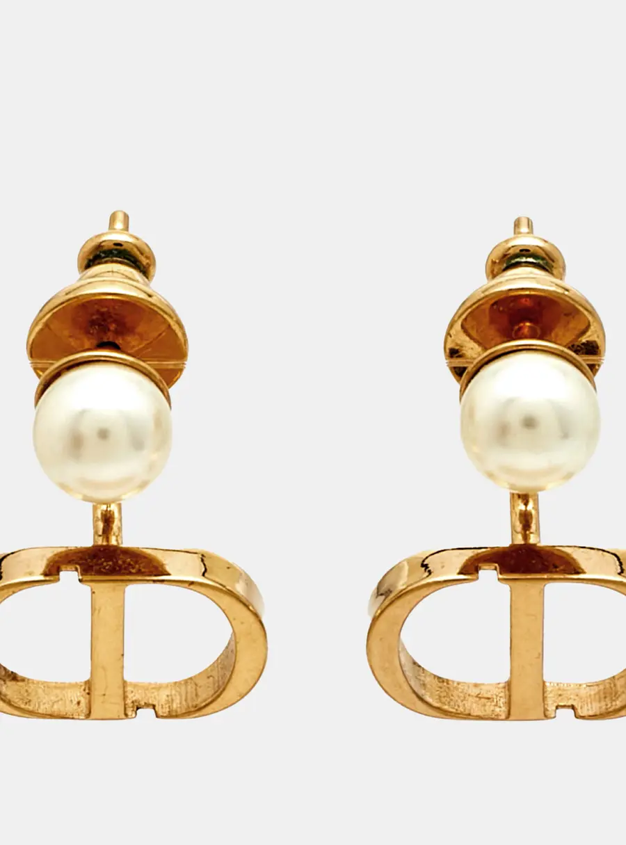 Dior CD Faux Pearl Gold Tone Earrings