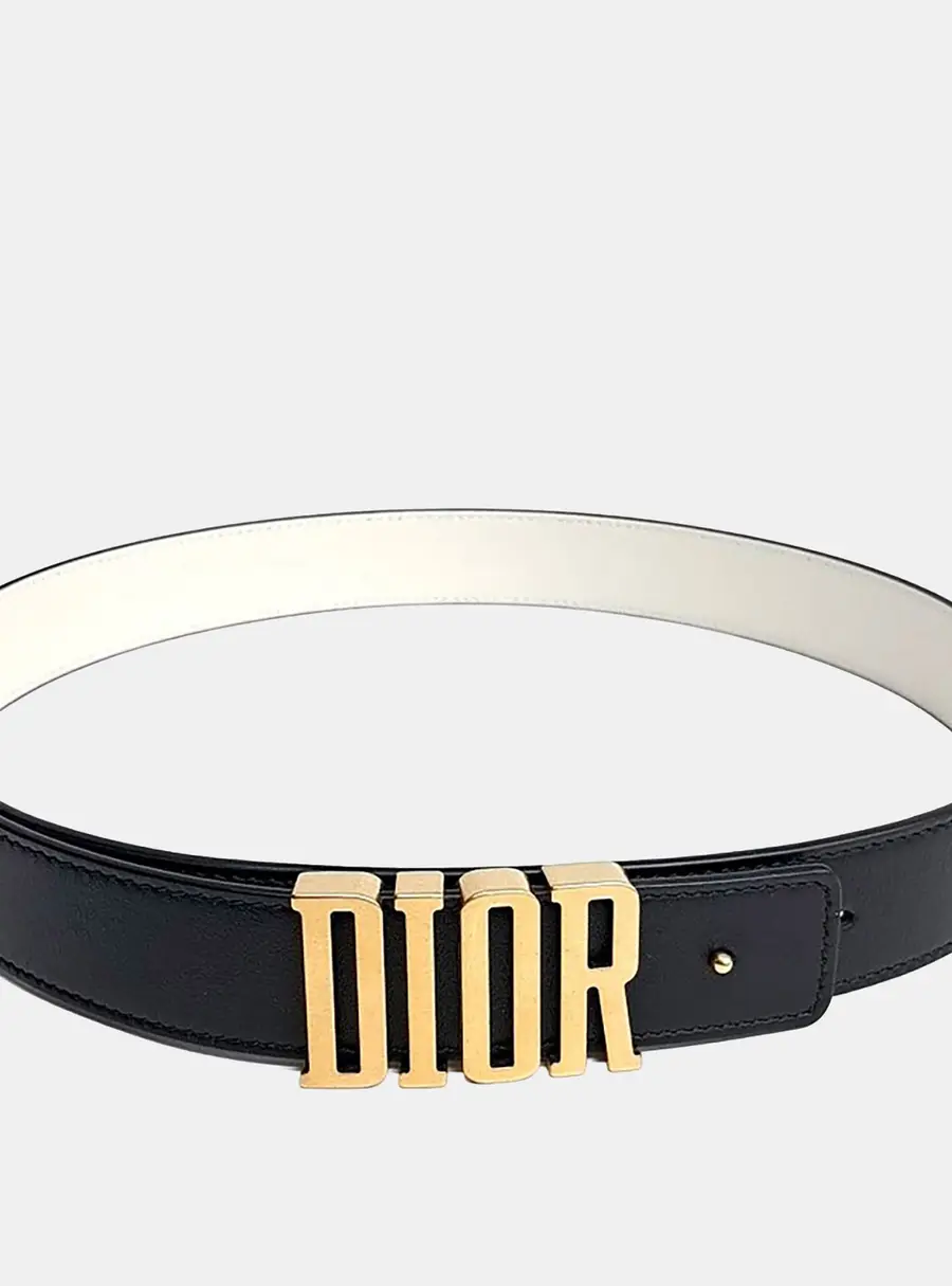 Christian Dior Black Leather Reversible D-Fence Belt GHW