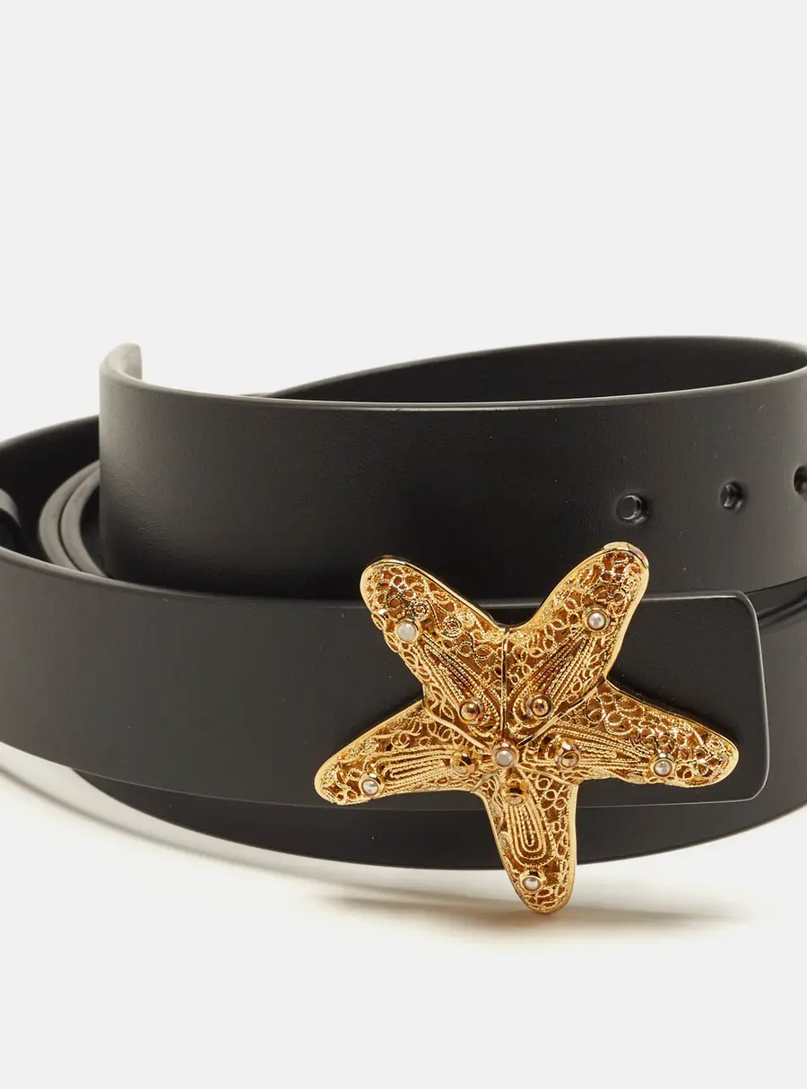 Dior Starfish 95CM Waist Belt Black Leather