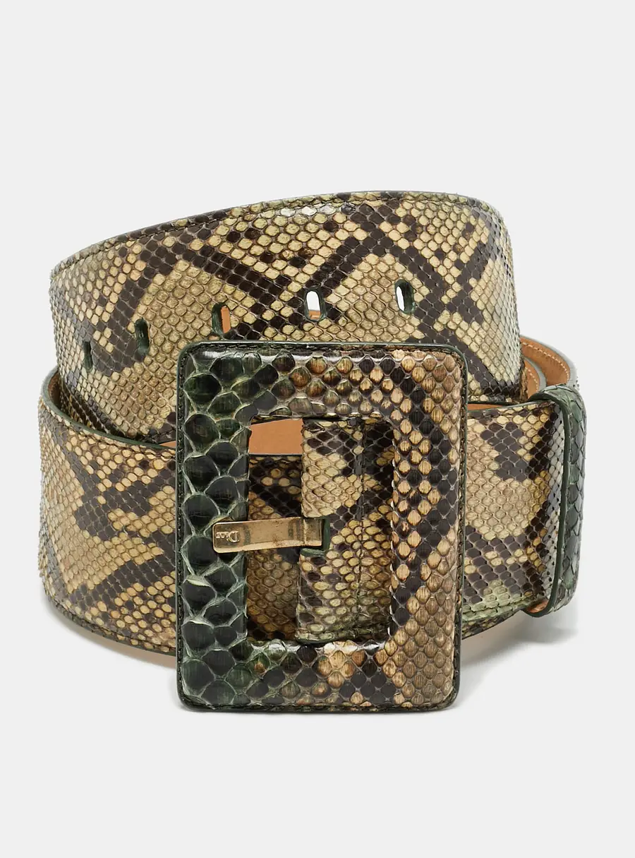 Dior 90CM Wide Buckle Belt Beige/Green Python