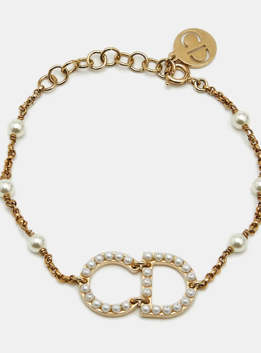 Dior Clair D Lune CD Faux Pearl Gold Tone Bracelet