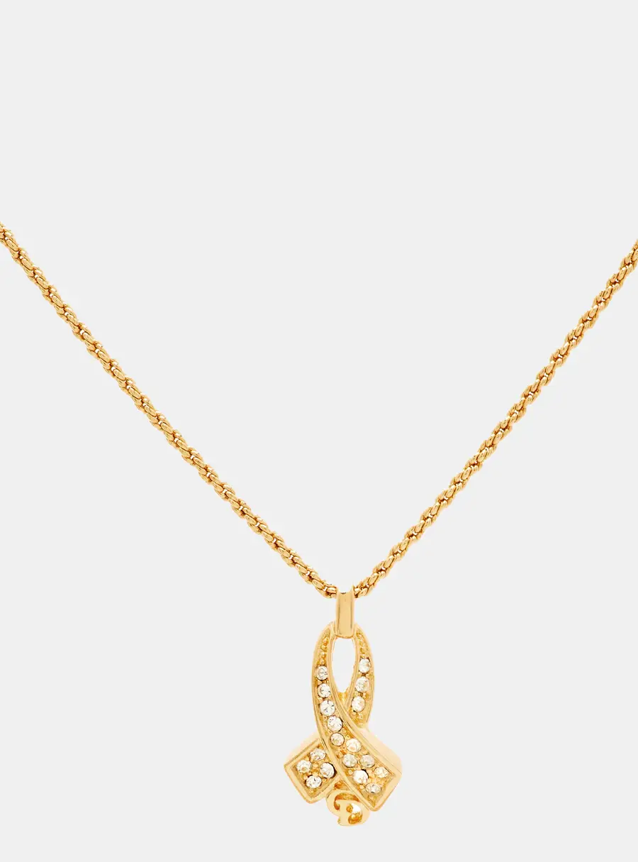 Dior Crystal Ribbon CD Gold Tone Pendant Necklace