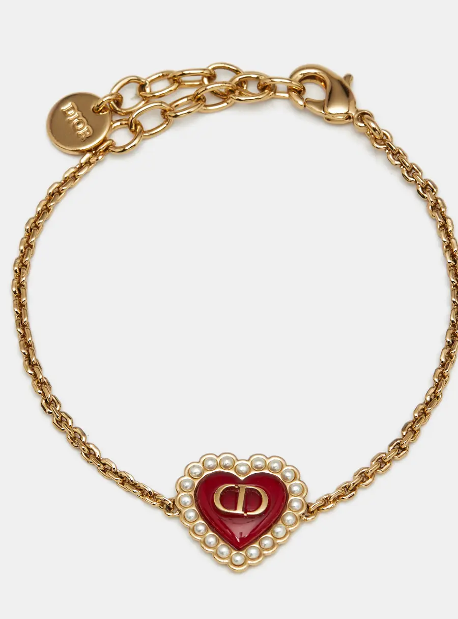 Christian Dior Petit CD Baroque Heart Resin Faux Pearl Gold Tone Bracelet