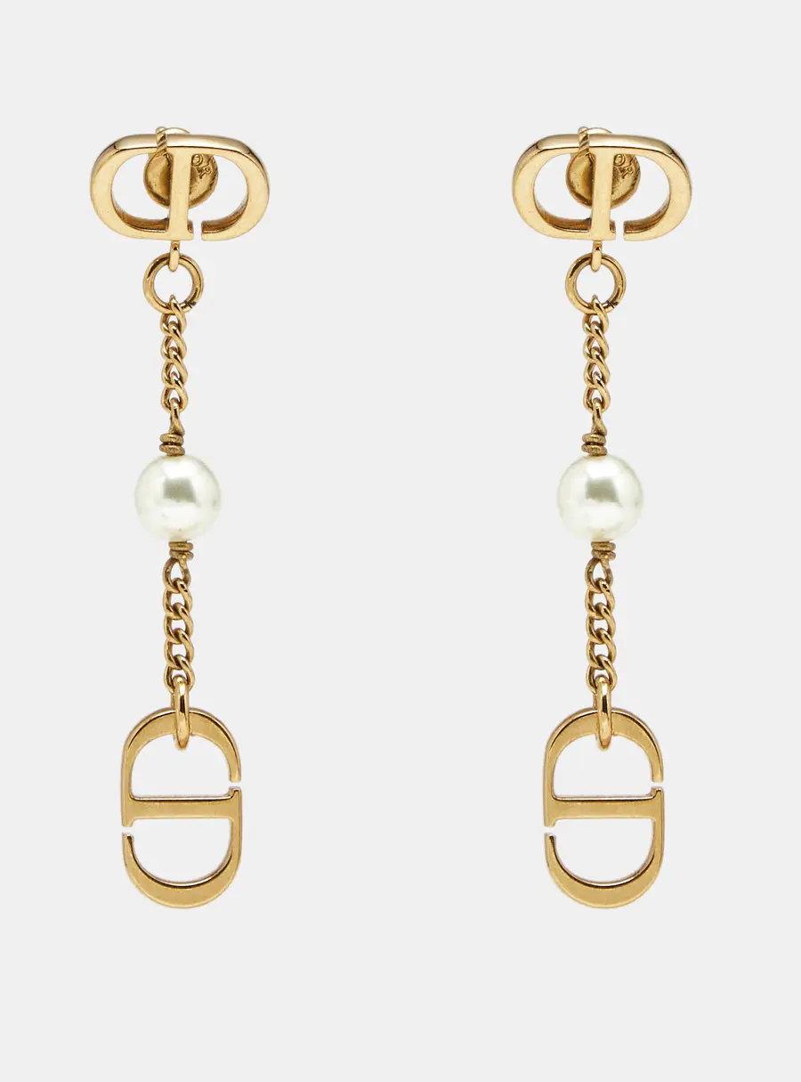 Dior CD Faux Pearl Gold Tone Earrings
