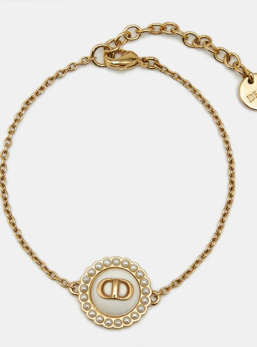Christian Dior Petit CD Baroque Resin Faux Pearl Gold Tone Bracelet
