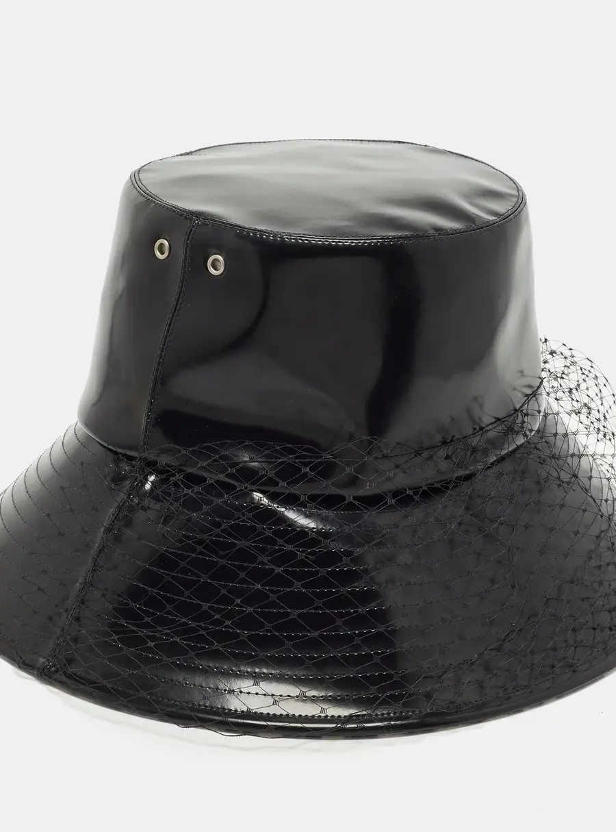 Christian Dior Black Oblique Teddy-D Coated PVC Veil Bucket Hat Size 57