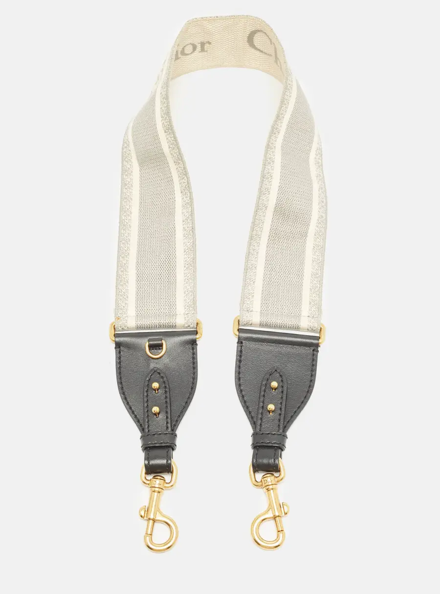 Dior Bag Shoulder Strap Navy Blue/Beige Embroidered Canvas and Leather