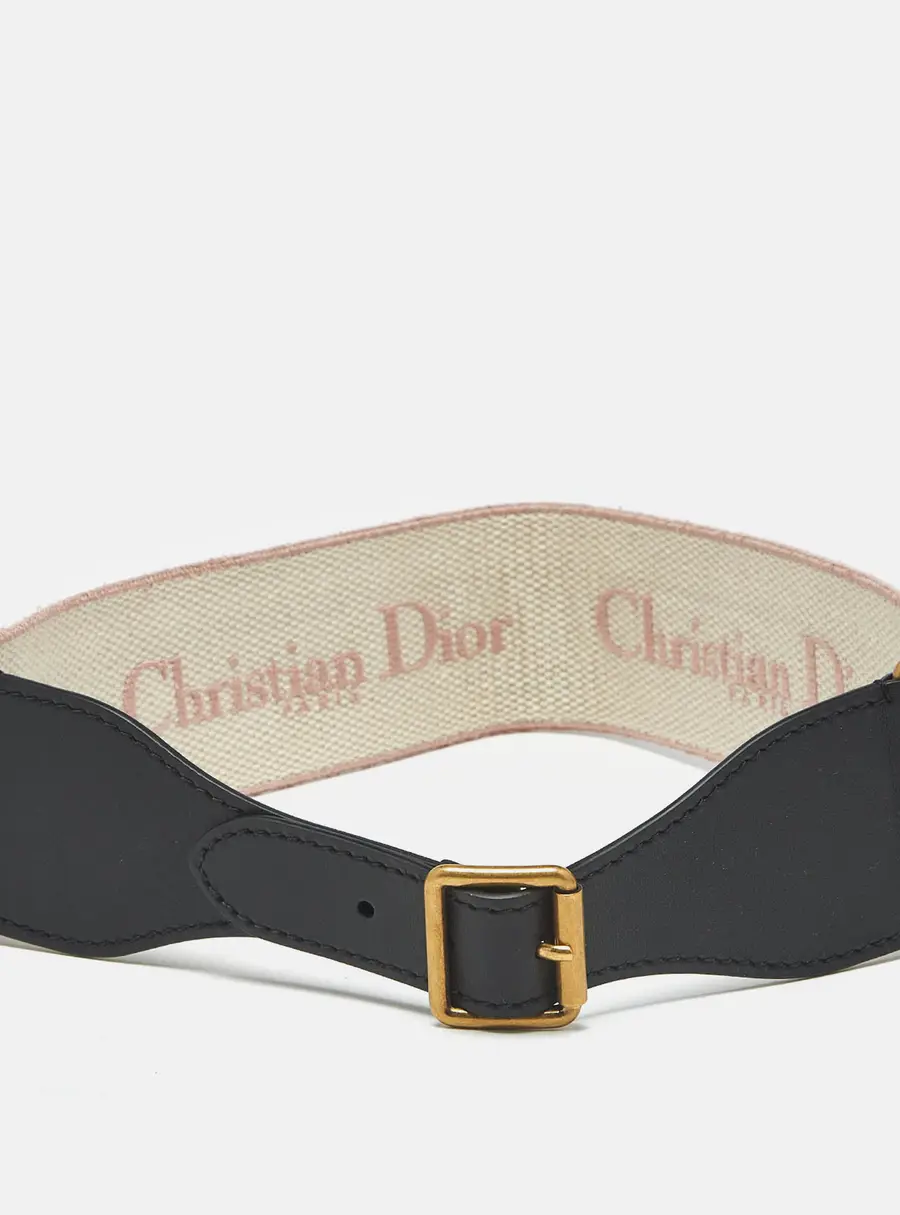 Dior Logo Embroidered Buckle Belt Pink/Black Canvas and Leather