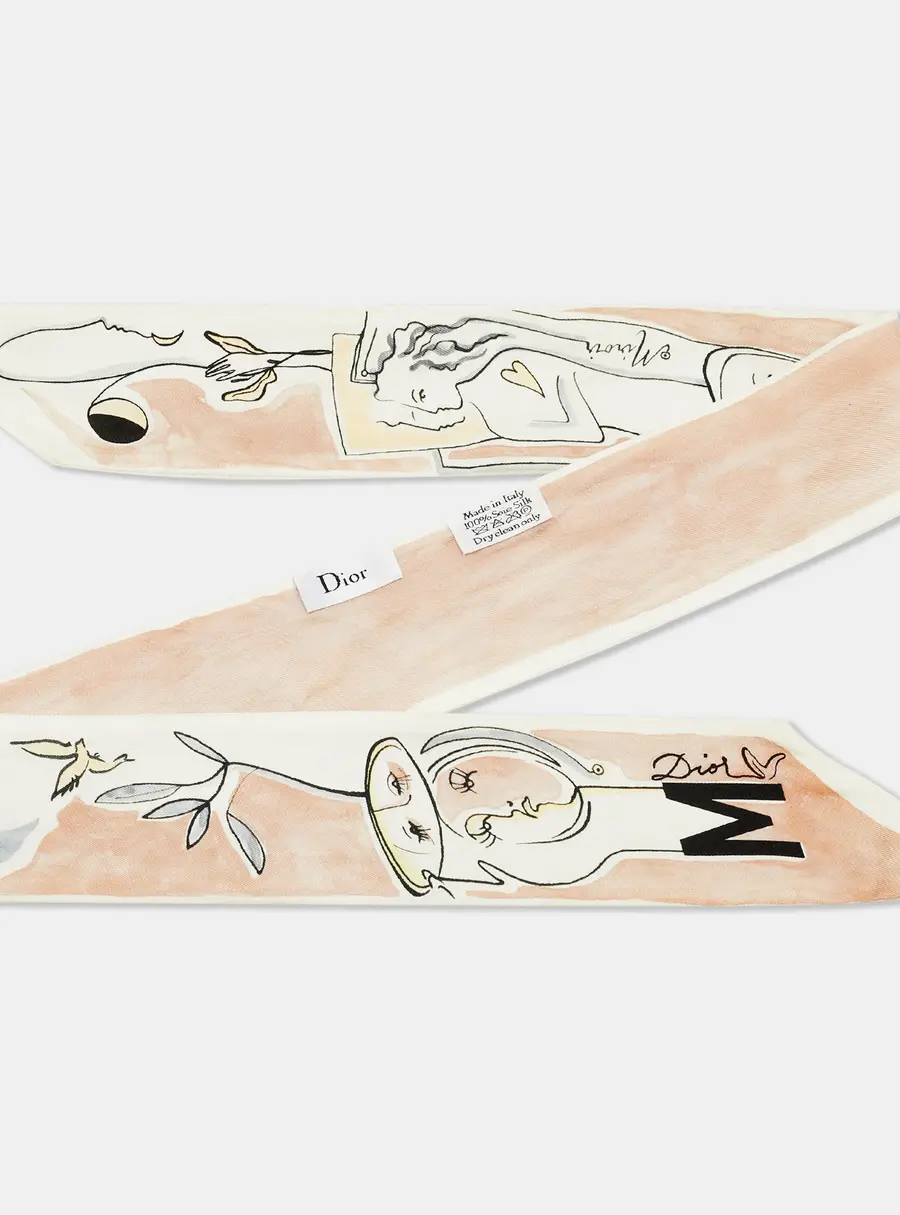 Dior Cream/Beige ABCDIOR "M" Silk Mitzah Scarf