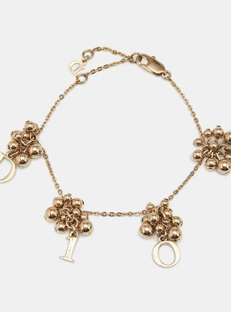 Christian Dior Galliano Logo Letter Rose Gold Tone Charm Ball Bracelet