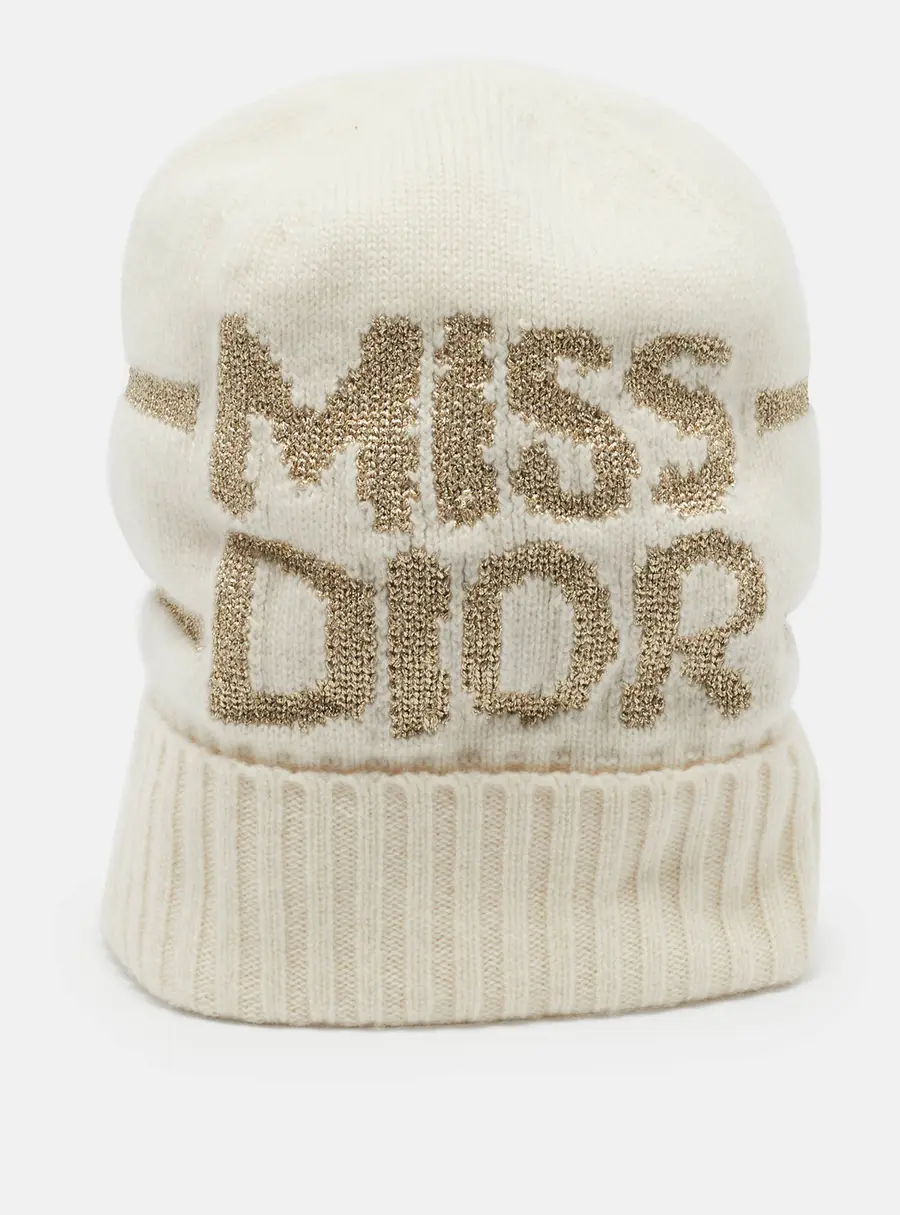 Christian Dior Cream/Gold Miss Dior Cashmere Blend Beanie One Size