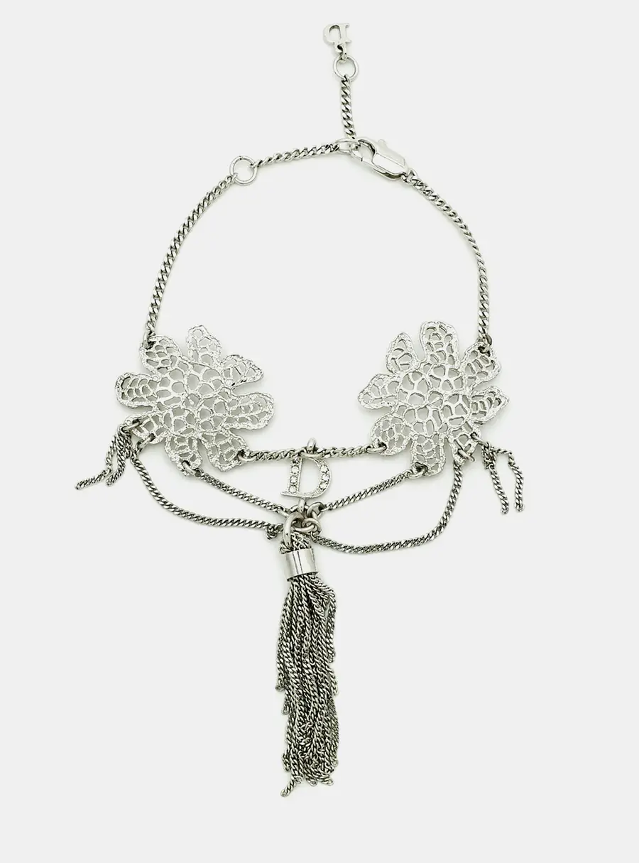 Dior Floral Crystals Silver Tone Bracelet