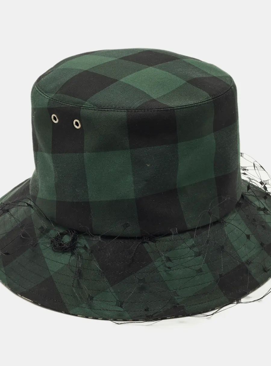 Christian Dior Green Check Cotton and Mesh Bucket Hat Size 57