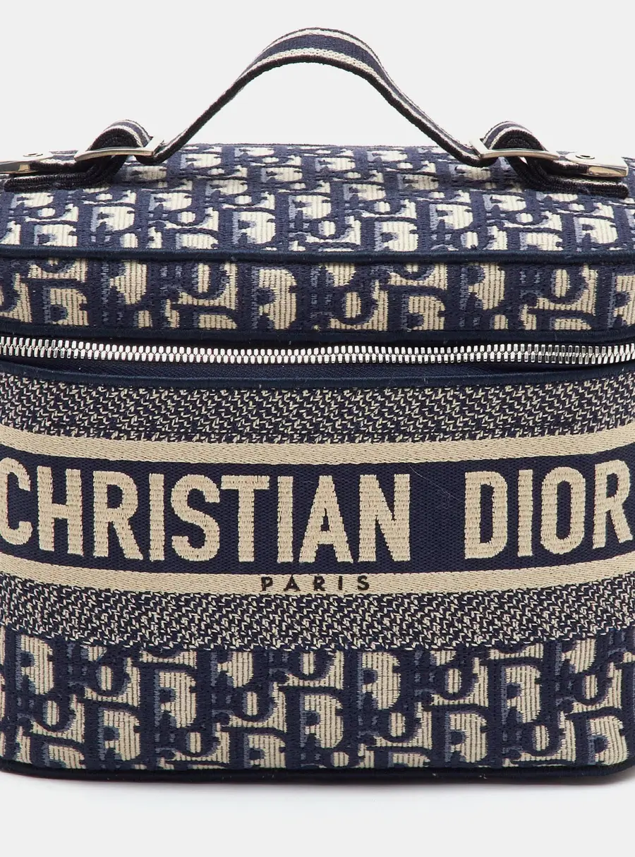 Dior DiorTravel Navy Blue Oblique Embroidered Canvas Vanity Case