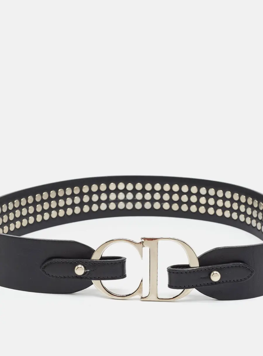 Dior CD Logo Studded 80 CM Waist Belt Black Leather