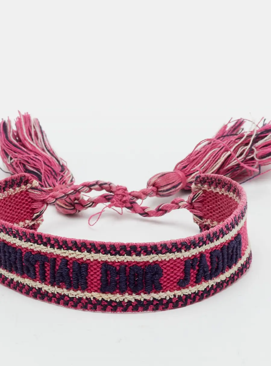 Dior PInk J'Adior Embroidered Woven Tassel Bracelet
