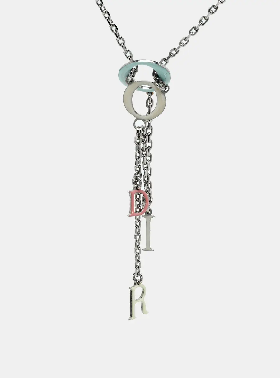 Dior Enamel Logo Silver Tone Tassel Necklace