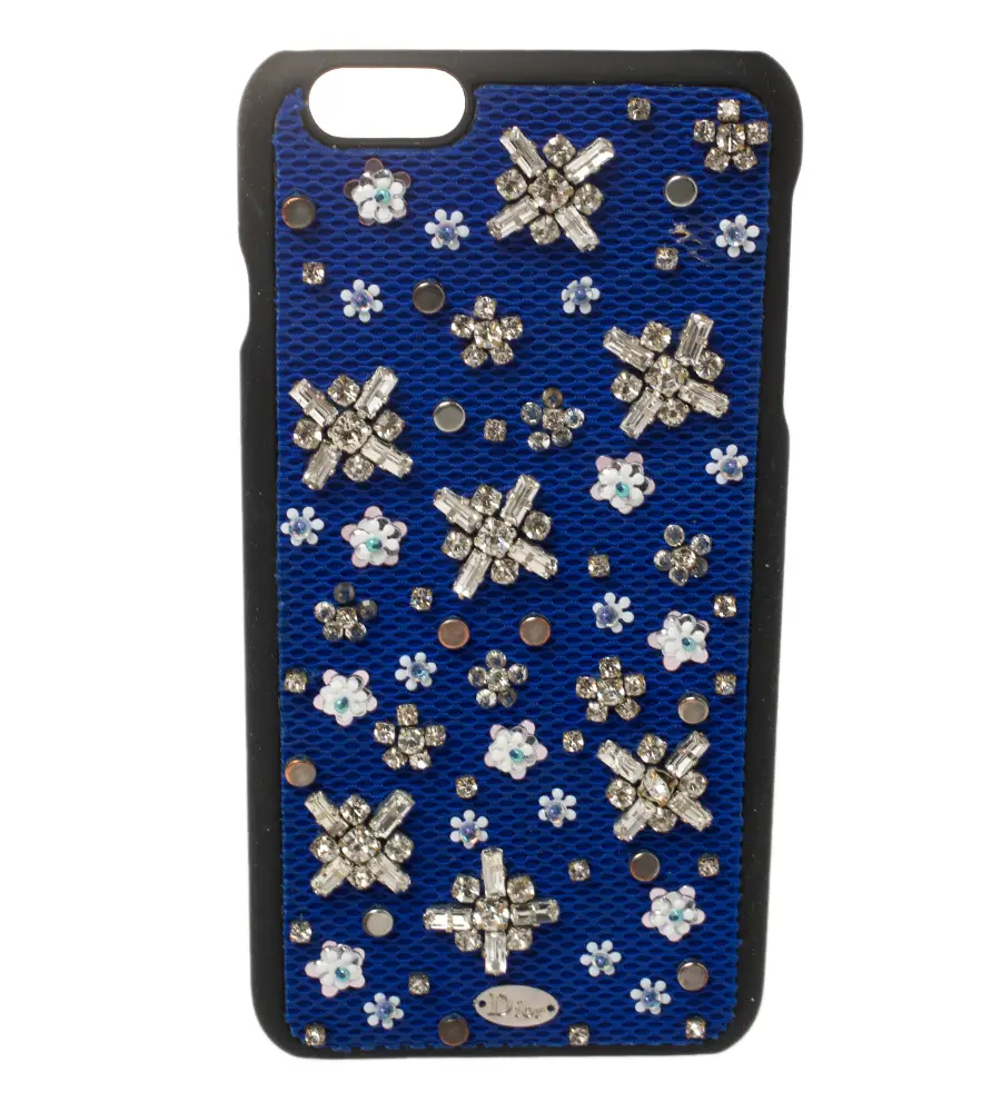 Dior Blue Fabric Stardust Crystal Embellished iPhone 6 Plus Case