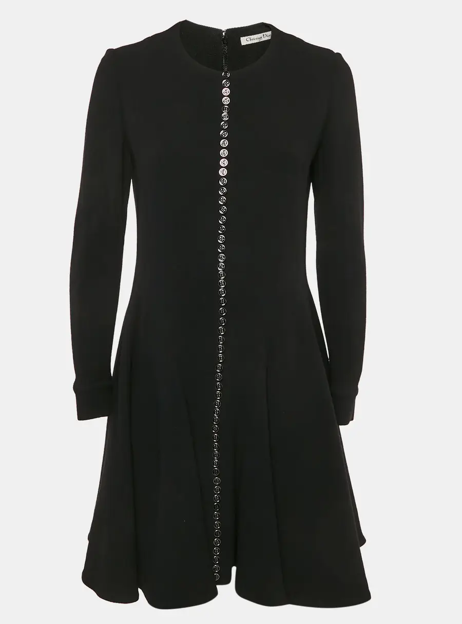 Dior Black Wool Button Front Mini Dress L