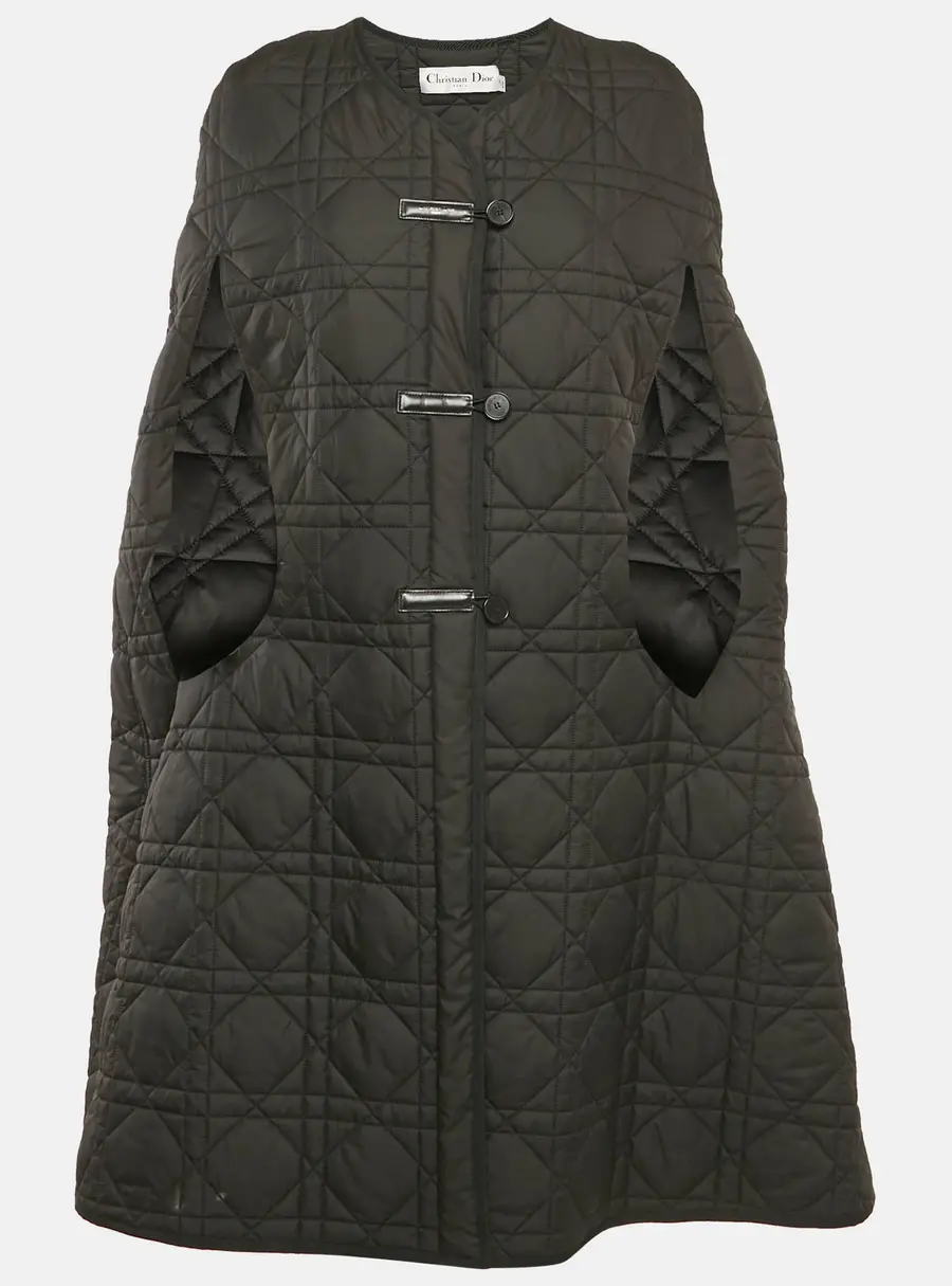 Christian Dior Black Technical Taffeta Oversized Macrocannage Cape S