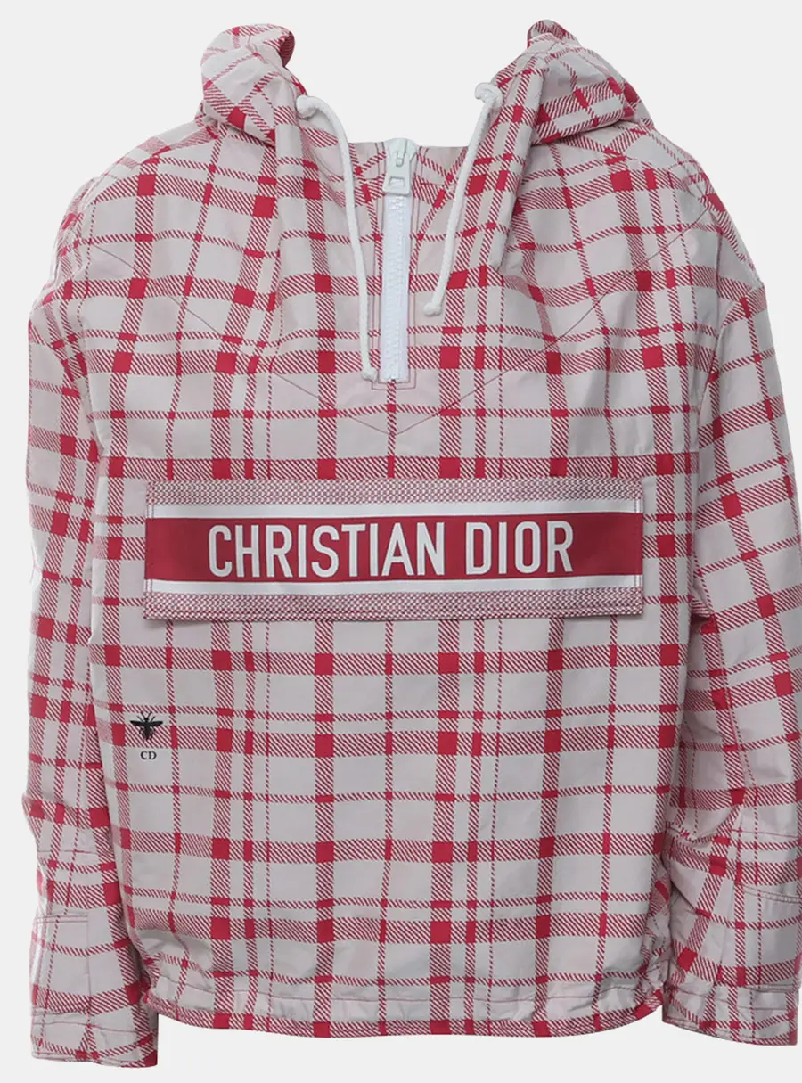 Christian Dior Checkered Hooded Short Anorak XS Pink White Technical Taffeta Jacket
