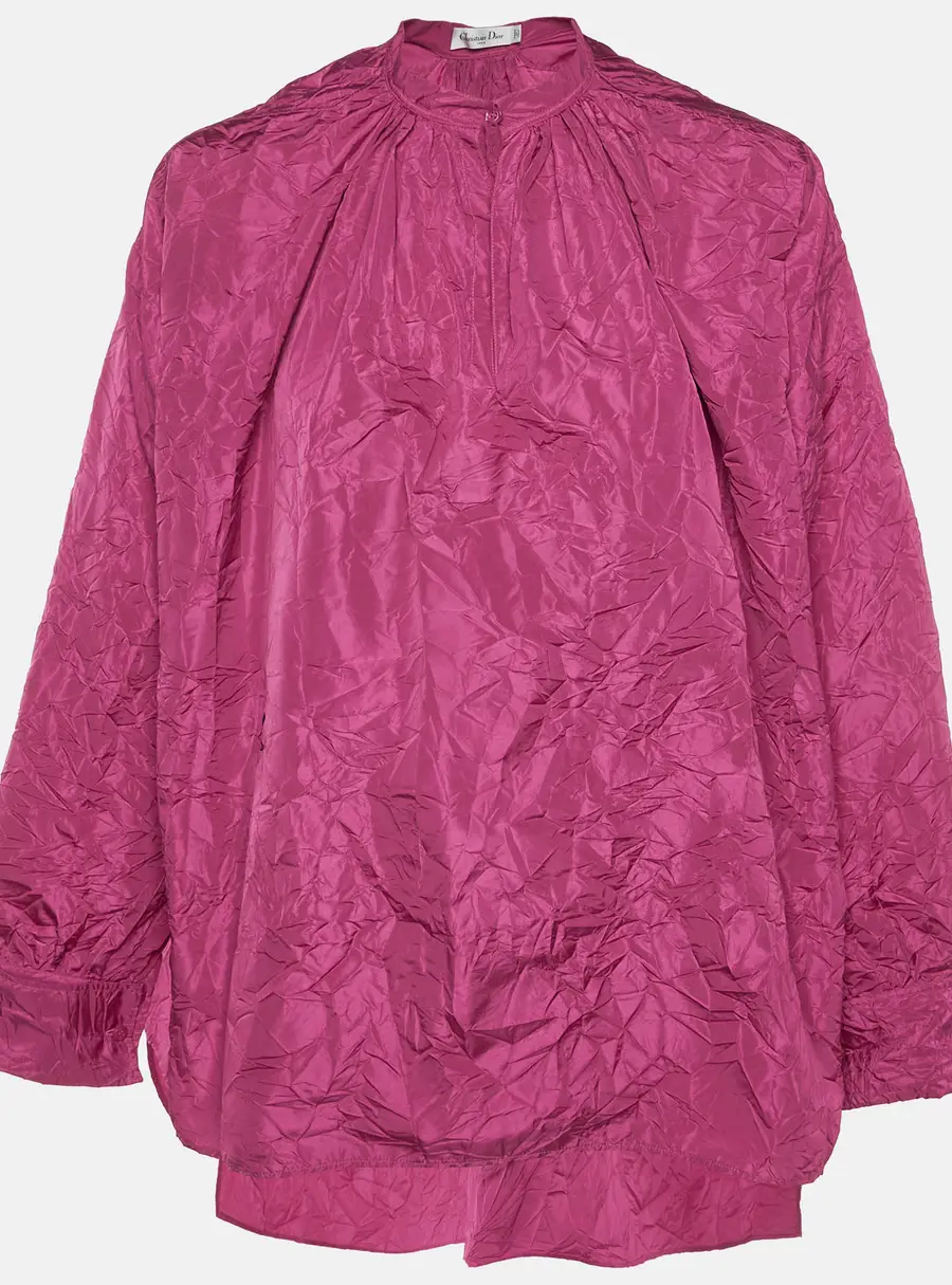 Christian Dior Pink Crinkled Taffeta High Low Hem Oversized Top M