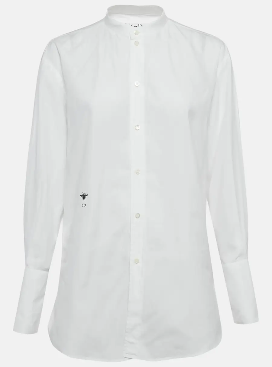 Dior White CD Embroidered Cotton Poplin Shirt S