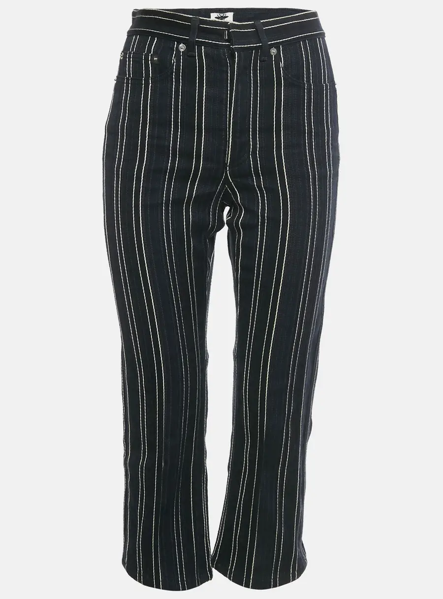 Christian Dior Navy Blue Striped Denim Flared Crop Jeans S Waist 27"