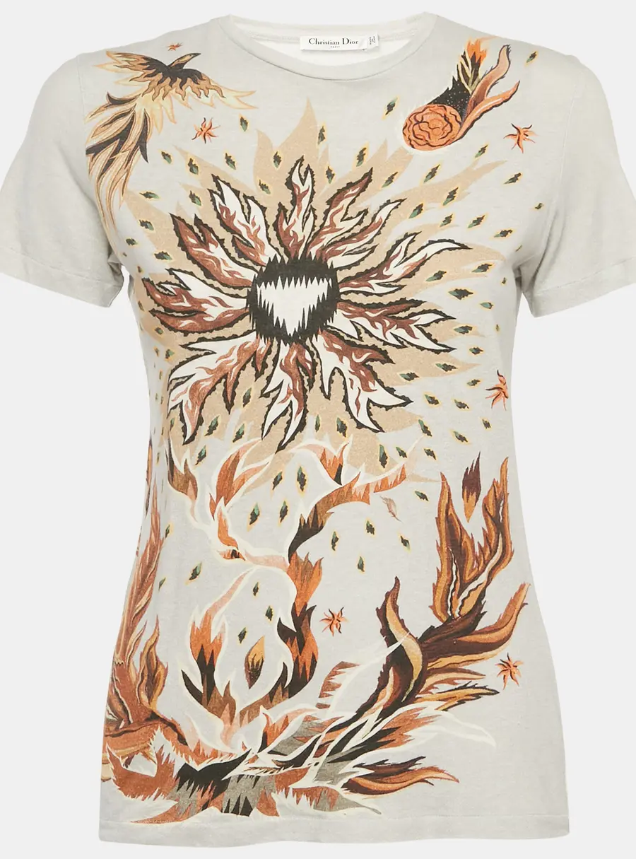 Christian Dior Grey Printed Cotton Blend T-Shirt S