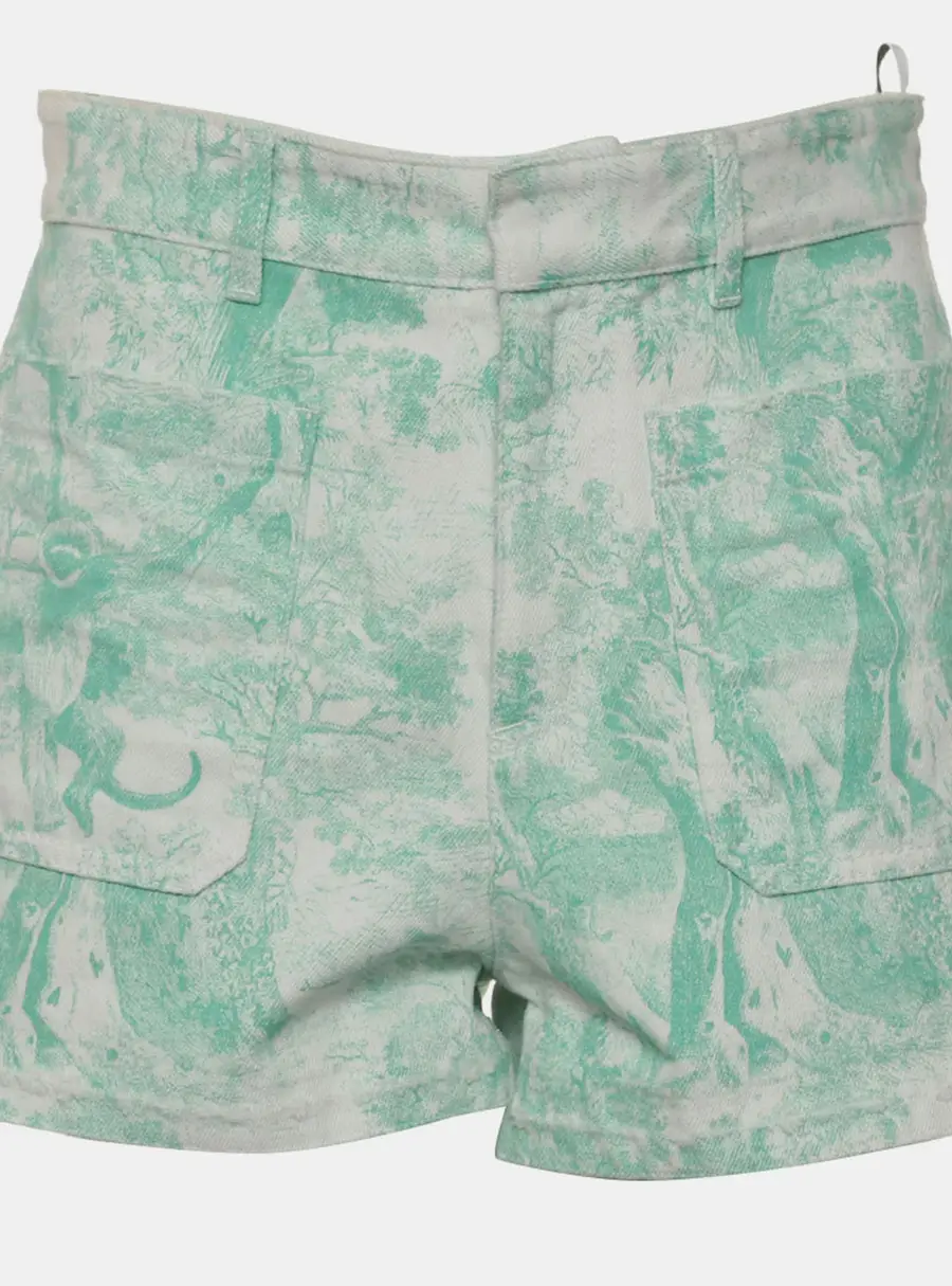 Dior Toile de Jouy Green Cotton Denim Shorts M