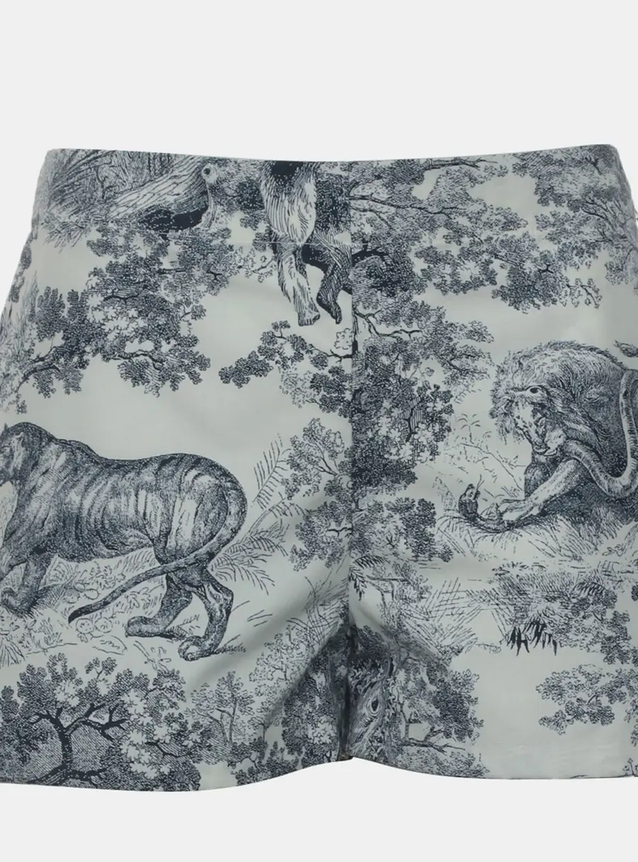 Dior White/Blue Toile de Jouy Cotton & Silk Shorts M