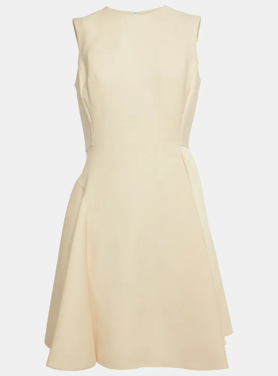 Christian Dior Cream Wool Pleated Mini Dress M