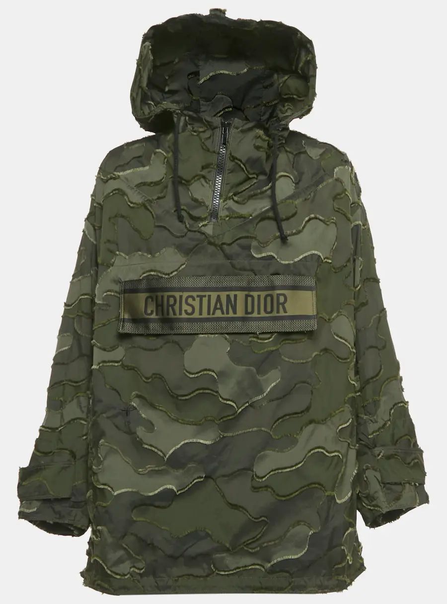 Dior Green Camouflage Synthetic Fil Coupe Anorak Hooded Jacket XS