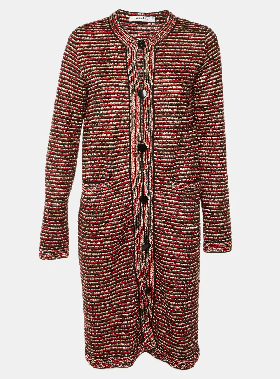 Dior Red Knit Button Front Long Cardigan M