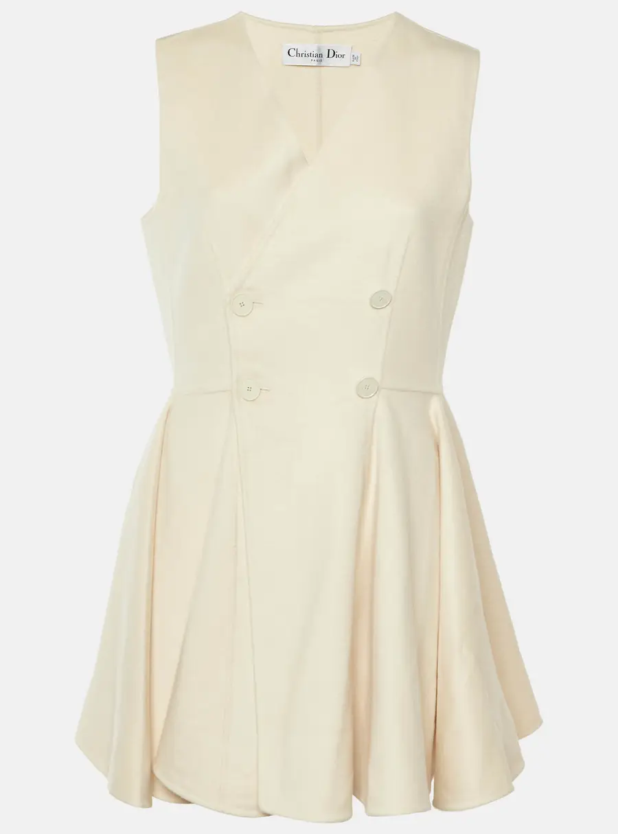 Christian Dior Cream Cashmere Double Breasted Mini Dress L