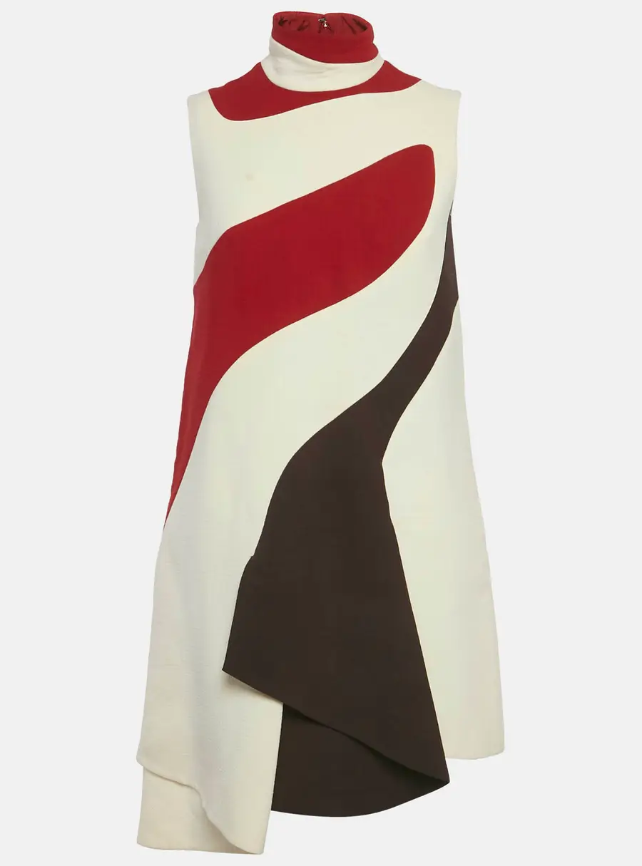 Christian Dior Cream/Red Wool Asymmetric Shift Dress S