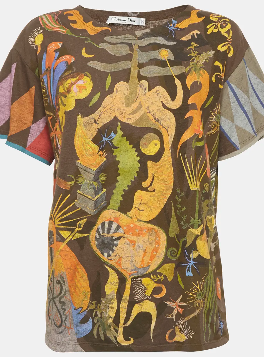 Christian Dior Brown Graphic Printed Jersey Short Sleeve T-Shirt S