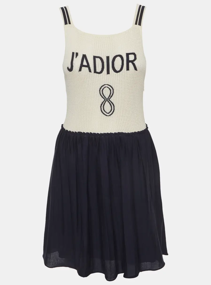 Christian Dior Cream/ Navy Blue J'Adior Knit Mini Dress M
