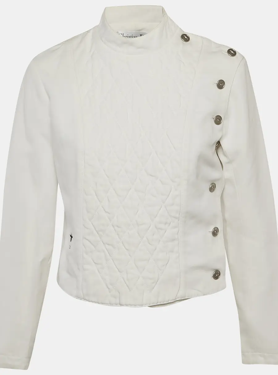 Christian Dior White Cotton Quilted Crossover Jacket M